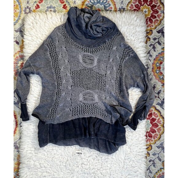 Lace The Label Sweater Mohair Med Blue Lagenlook Cowl Neck Roll Tab Layered - Picture 11 of 14